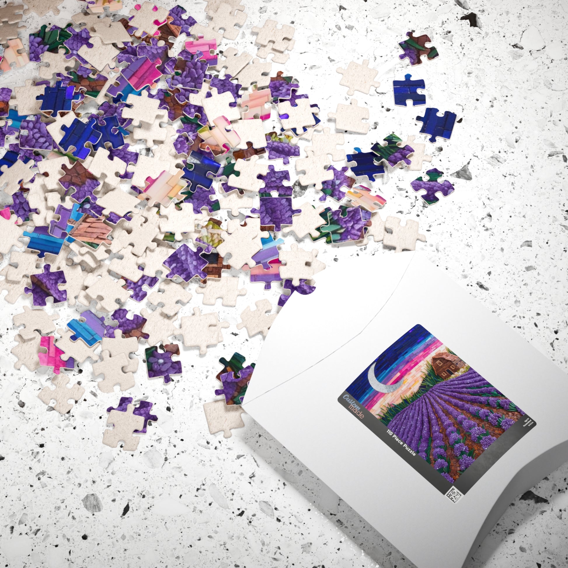 Jigsaw Puzzle, Lavender Fields Mosaic Landscape 110 252 520 1014-piece, Earthy Farmhouse Flower Rows, Rustic Mosaic Tiles Puzzle, Floral Puzzle The Puzzle Chest