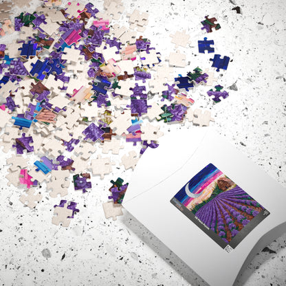 Jigsaw Puzzle, Lavender Fields Mosaic Landscape 110 252 520 1014-piece, Earthy Farmhouse Flower Rows, Rustic Mosaic Tiles Puzzle, Floral Puzzle The Puzzle Chest