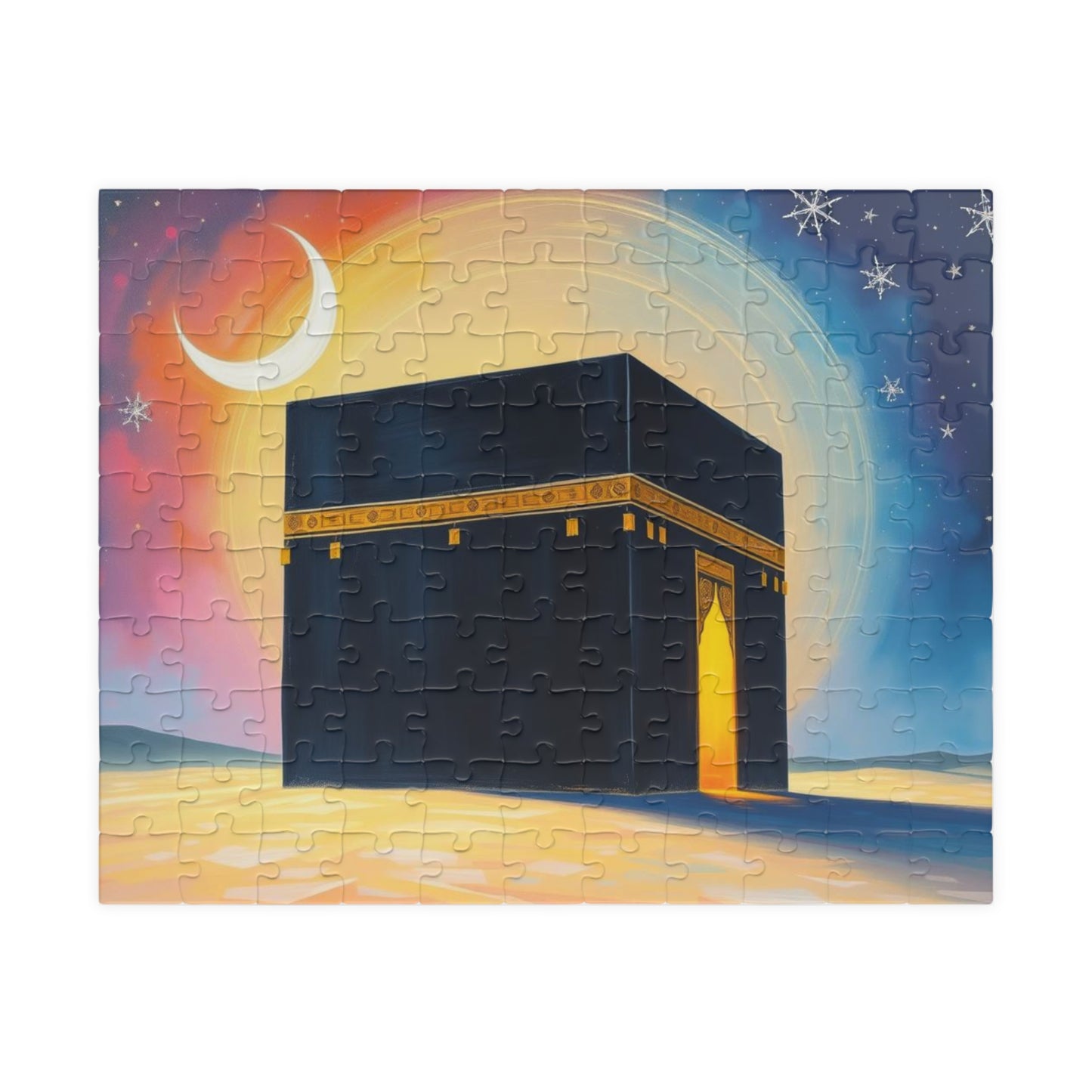Serene Kaaba Jigsaw Puzzle Vibrant Desert Scene, Mindfulness Activity, Islamic Art Puzzle Home Entertainment, Family Fun, Gift for Him/Her