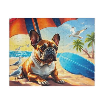 Beach Dog Puzzle - French Bulldog Jigsaw Game for Adults, Animal Lover Gift for Friend, Family Game Night, Brain Teaser, Relaxation Activity