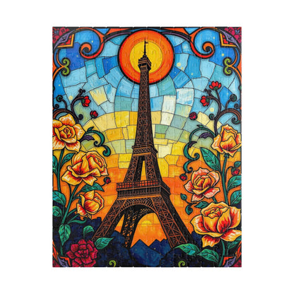 Eiffel Tower Sunset Jigsaw Puzzle, Floral Stained Glass Style, Famous Landmark, Parisian Landscape Art, Relaxing Adult Hobby, Giftable Game 252 pcs (Vertical) Puzzle The Puzzle Chest