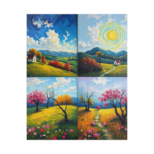 Puzzle, Spring Landscape Collage Puzzle, 110 252 520 1014-Pieces, Four-Quadrant Nature Jigsaw Game for Adults, Giftable Educational Toy 520 pcs (Vertical) Puzzle The Puzzle Chest