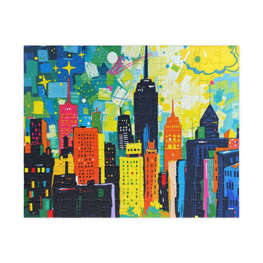 Skyscraper Splendor Jigsaw Puzzle - Vibrant Urban Glow Cityscape Puzzle for Adults