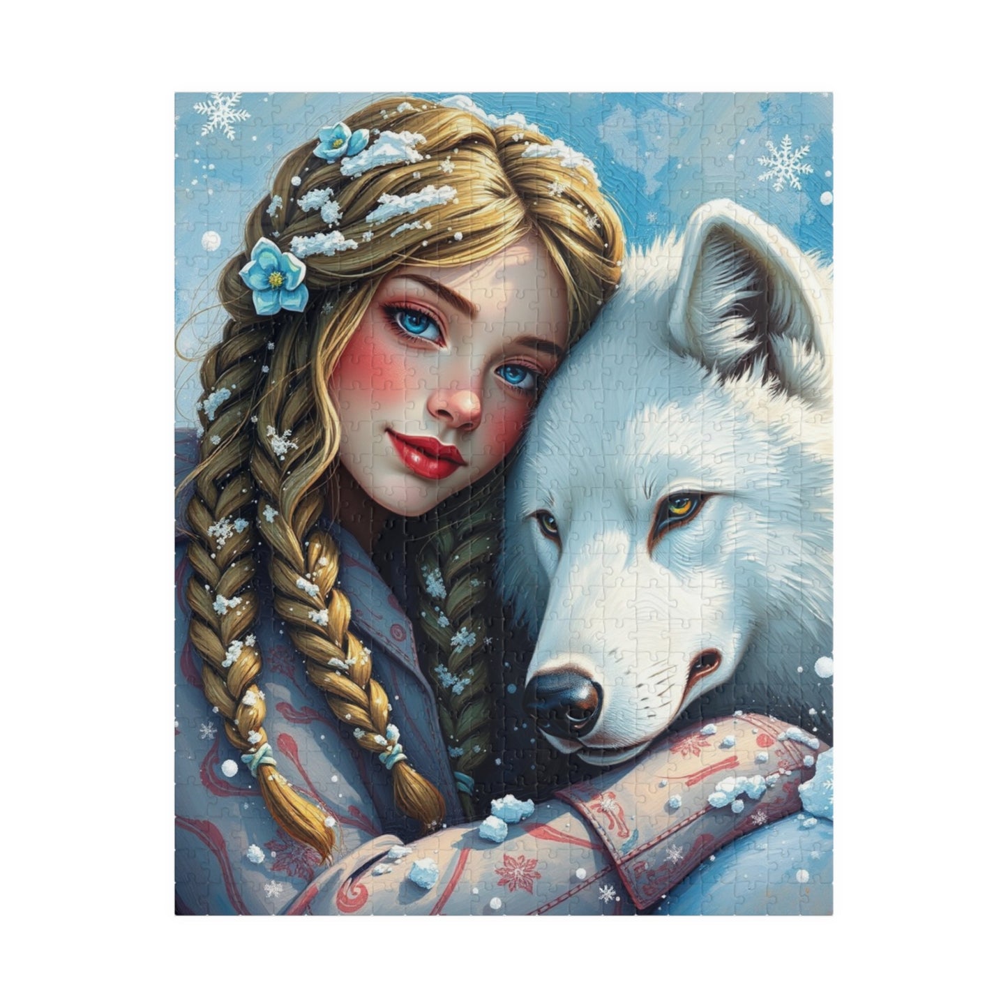 Woman and White Wolf Puzzle Artwork, Winter Theme Animal Lover Gift for Friends Birthday Holiday, Relaxing Activity for Family or Solo Fun, 520 pcs (Vertical) Puzzle The Puzzle Chest
