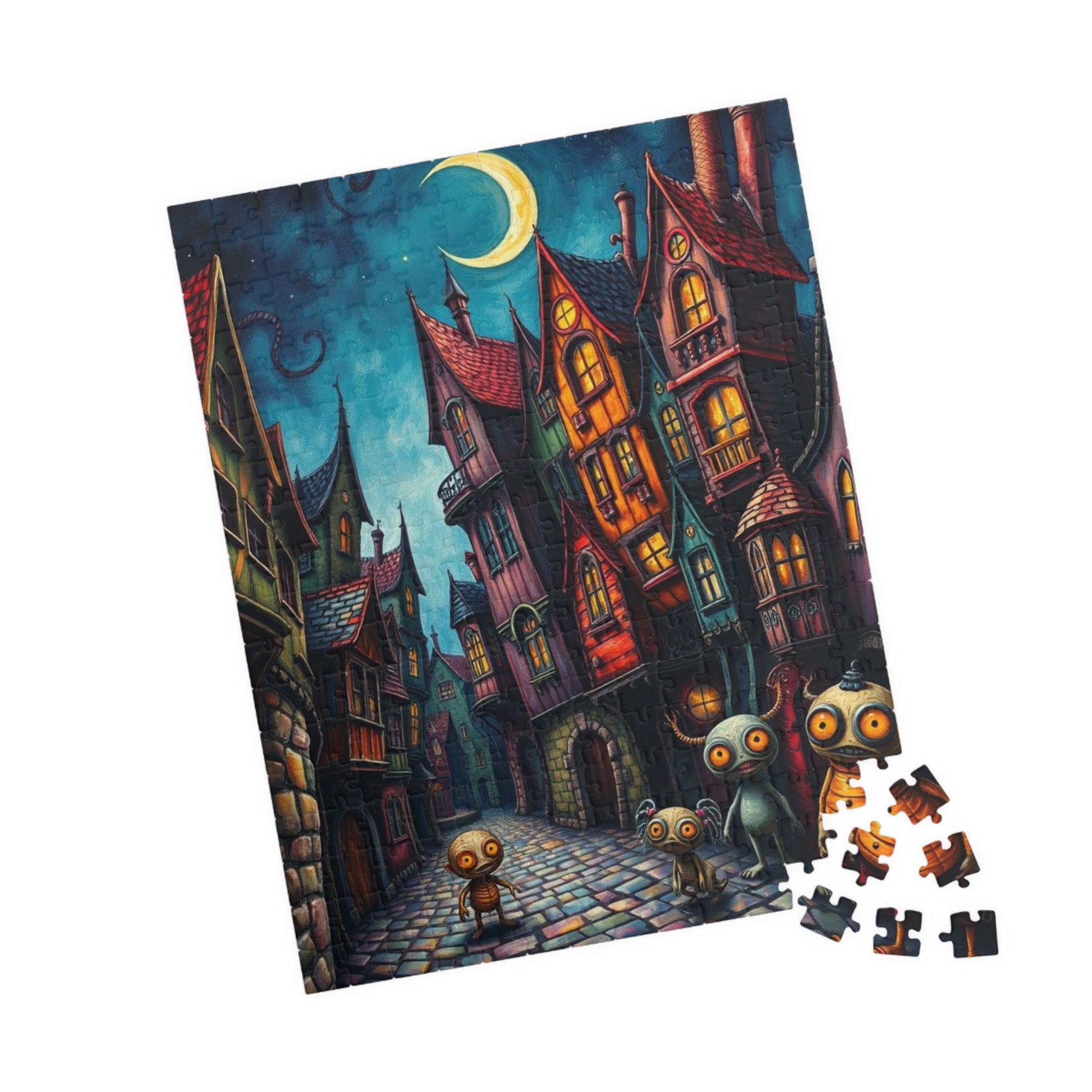 Whimsical Halloween Village Jigsaw Puzzle, 110-1014 Piece Dark Fantasy Art Nighttime Scene, Perfect for Family Game Night, Puzzle Lover Gift The Puzzle Chest