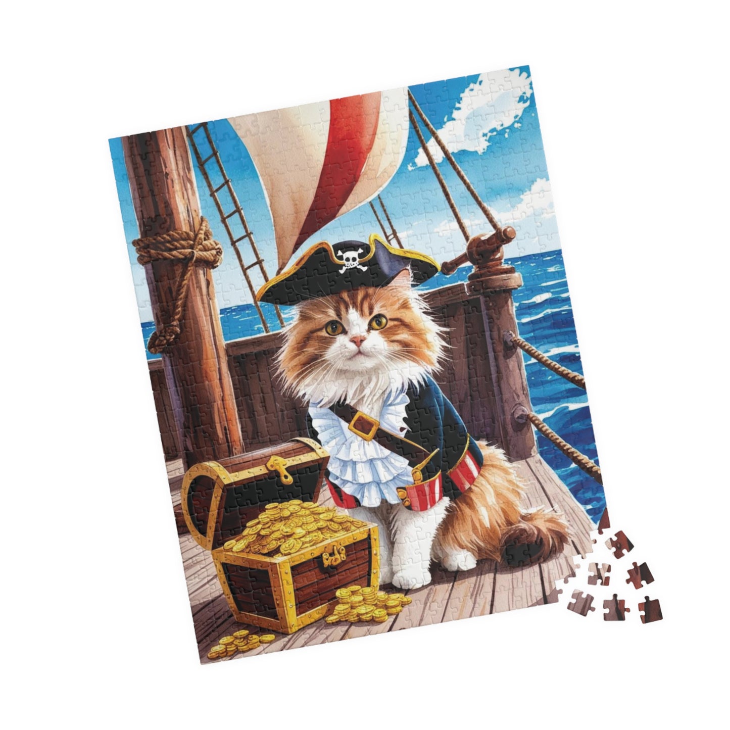 Jigsaw Puzzle, Maine Coon Cat Pirate Costume, 110 252 520 1014-Piece, Ocean Treasure Chest Game, Family Activity, Relaxing Hobby, Giftable Puzzle The Puzzle Chest