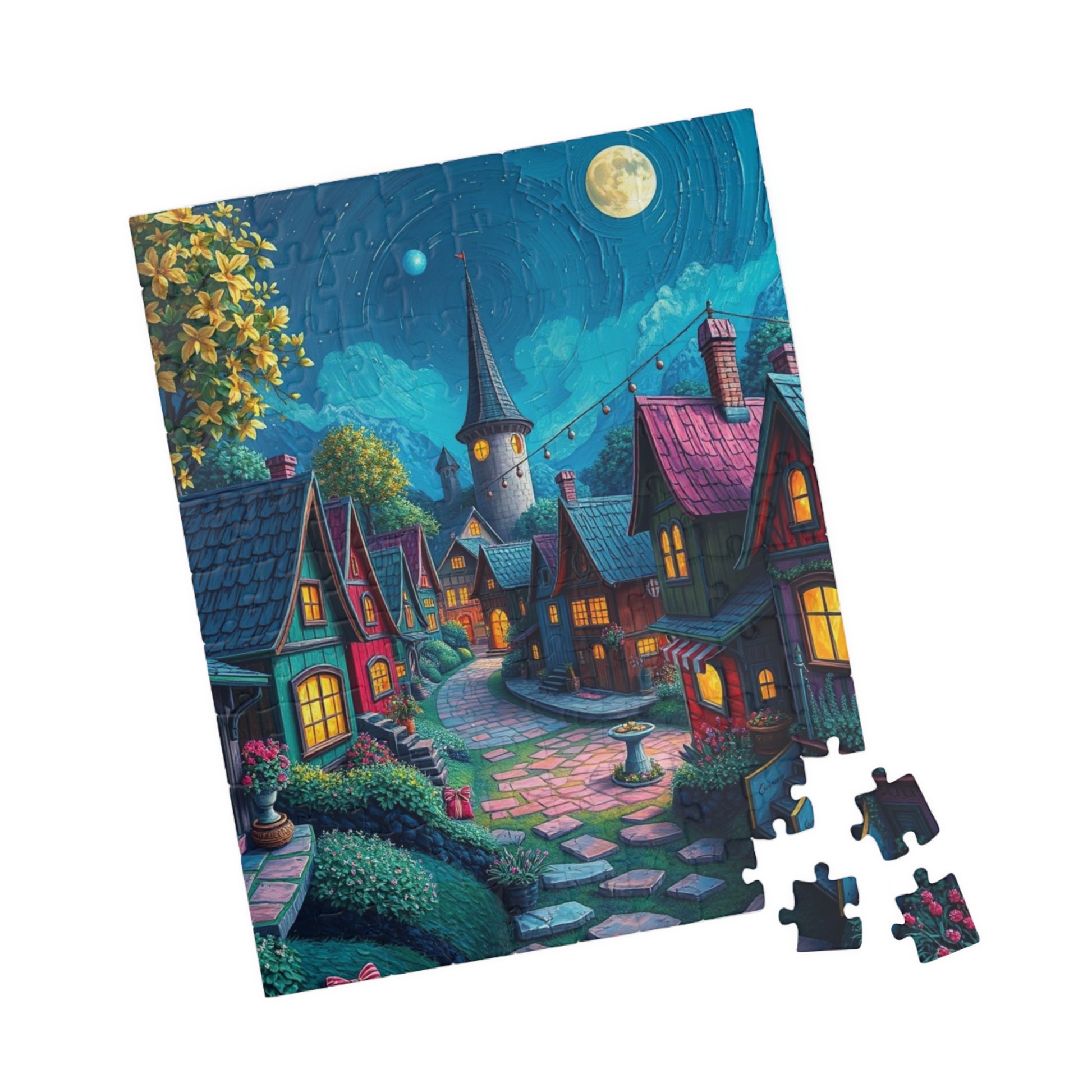 Whimsical Nighttime Village Puzzle - 110, 252, 520, 1014-piece, Ideal for Family Game Night, Mental Exercise, Gift for Puzzle Lovers The Puzzle Chest