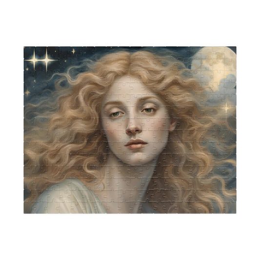Golden Haired Celestial Angel Puzzle, Heavenly Angelic Creature Jigsaw Game, Religious Spiritual Art, Adult Entertainment, Hobby