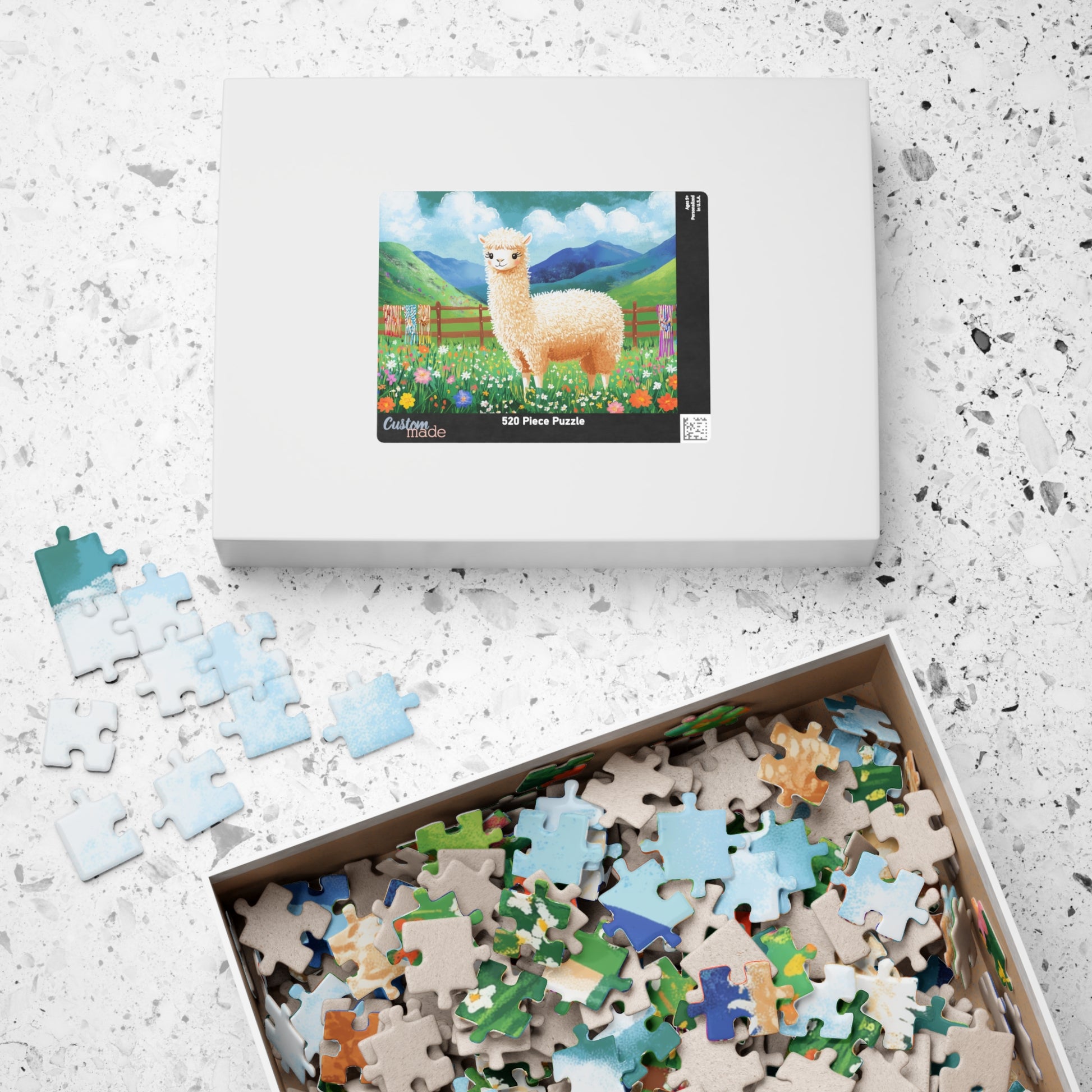 Alpaca in Flower Meadow Puzzle | Scenic Mountain Jigsaw Puzzle The Puzzle Chest