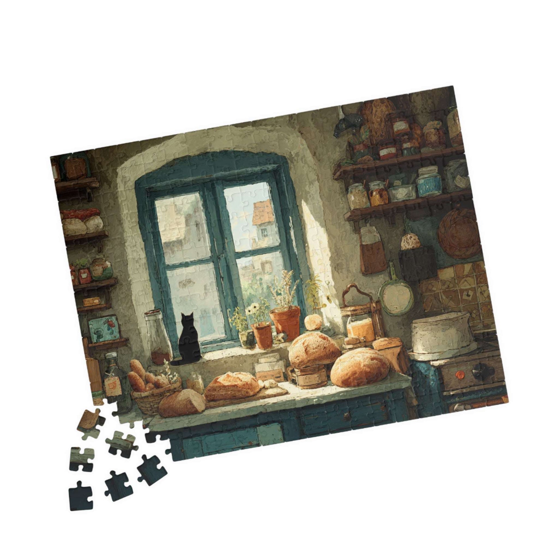 Cozy Kitchen Scene Cat on Windowsill Puzzle - Animal Themed Brain Teaser
