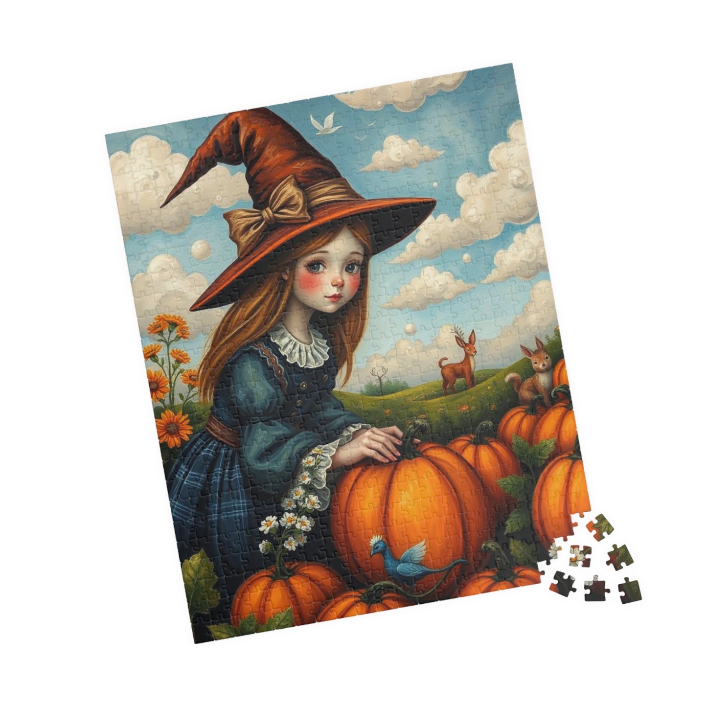 Pumpkin Patch Witch Jigsaw Puzzle - Whimsical Witch Puzzle for All Seasons, Fall Decor, Family Game Night, Halloween Fun, Cozy Home Activity