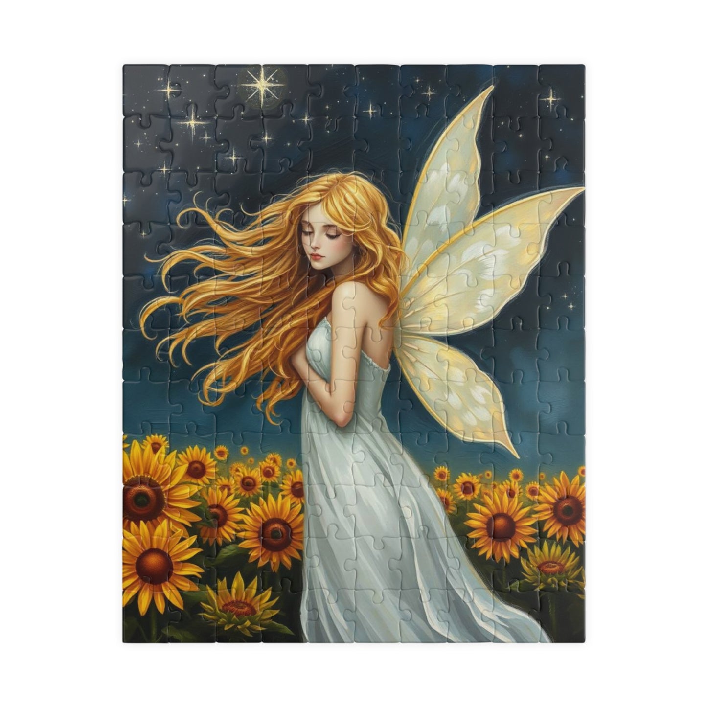 Starry Night Fairy Jigsaw Puzzle - Sunflower Field Under Moonlight Sky 110-1014-Pieces Ideal for Gifts, Family Fun, Cozy Nights, Home Decor