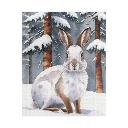 Snowshoe Rabbit Jigsaw Puzzle, Winter Landscape, Wildlife, Animal Puzzle, Winter Scene, Camouflage Puzzle, Snowy Rabbit Puzzle