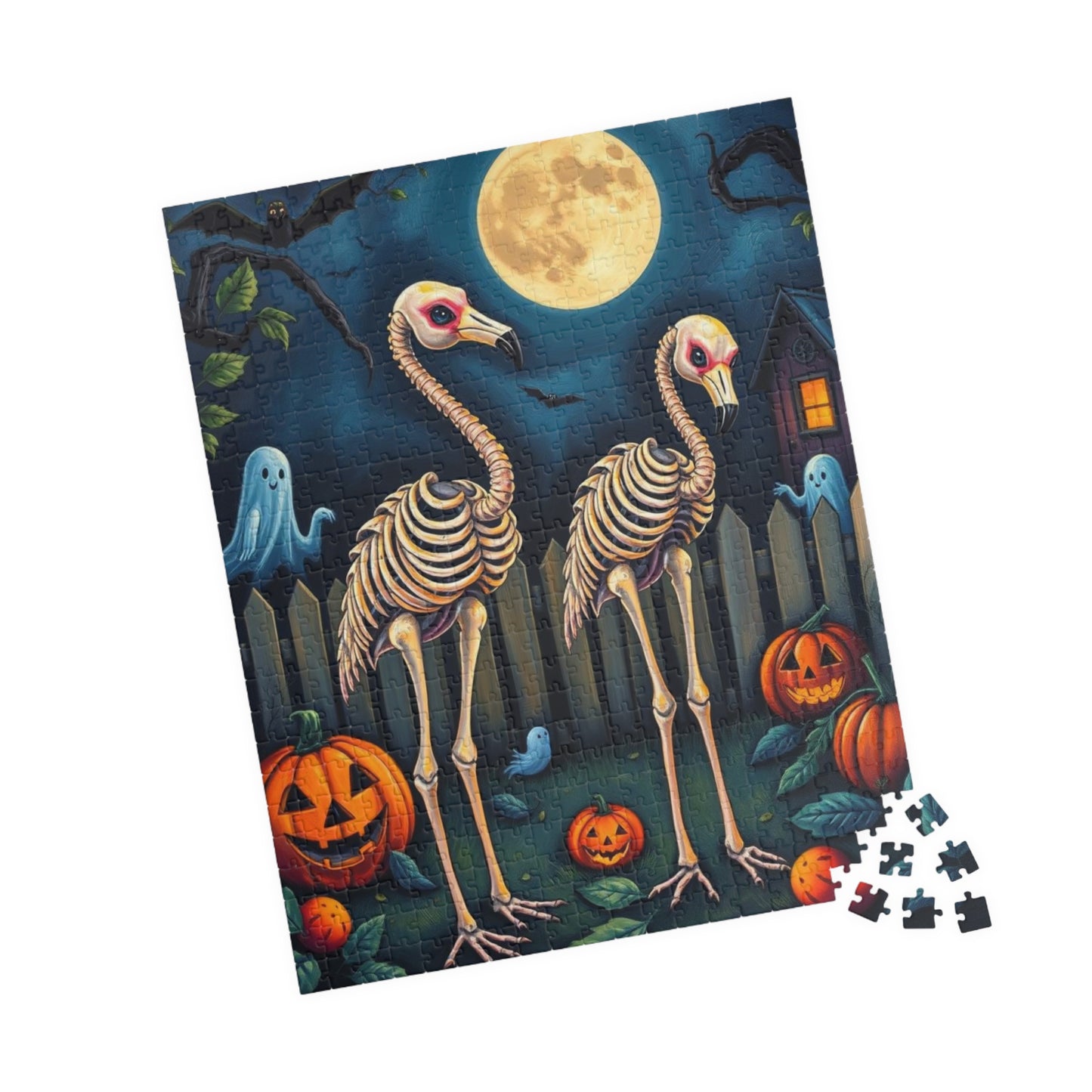 Halloween Skeleton Puzzle - Spooky Flamingo 110, 252, 520, 1014-piece Jigsaw Perfect for Fall Family Fun, Haunted House Decor, Pumpkin Love Puzzle The Puzzle Chest