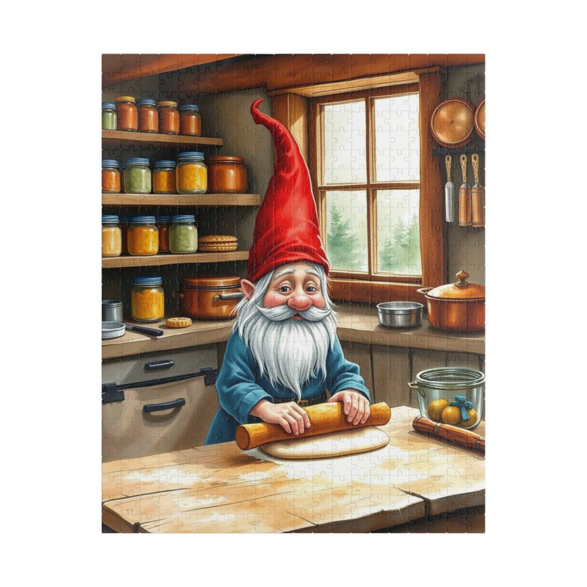 Gnome Rolling Dough in Cottagecore Kitchen – Dwarf Storybook Baking Jigsaw Puzzle Puzzle The Puzzle Chest