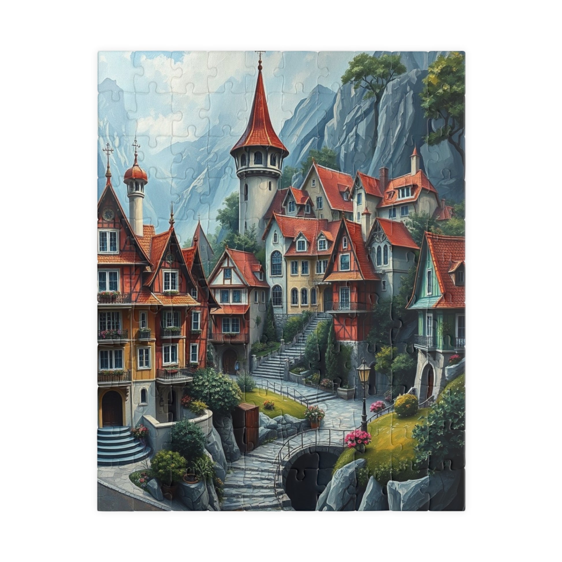 Mystic Village Puzzle (110-1014 Piece), Dreamlike Town with Pastel Buildings, Fantasy Jigsaw for Adults, Puzzle Fanatic Gift for Friends 110 pcs (Vertical) The Puzzle Chest