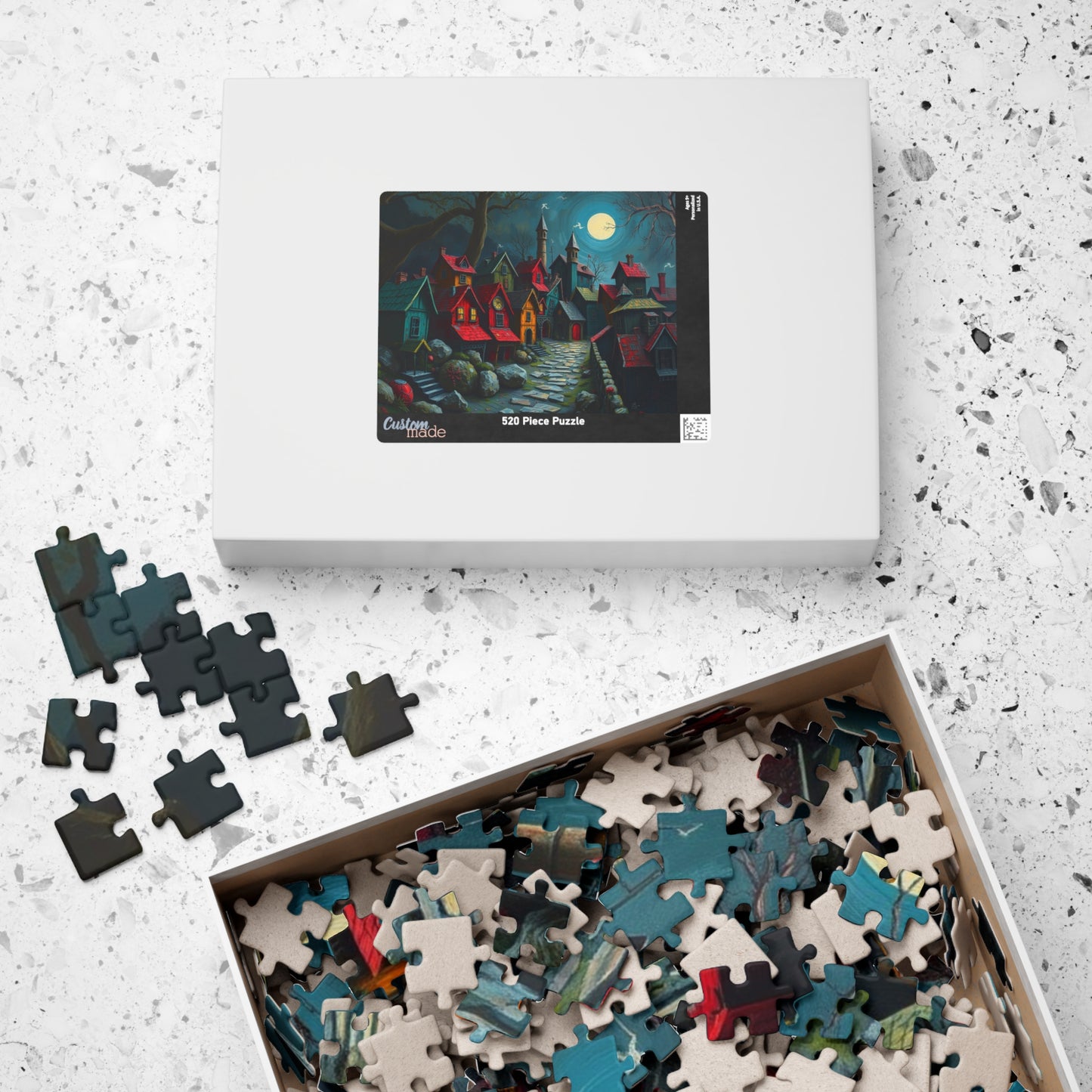 Nighttime Village 3D Puzzle (110, 252, 520, 1014-piece), Haunting Spooky Town at Night, Ideal Puzzle Gift for Gothic Dark Art Lover, Mindful The Puzzle Chest