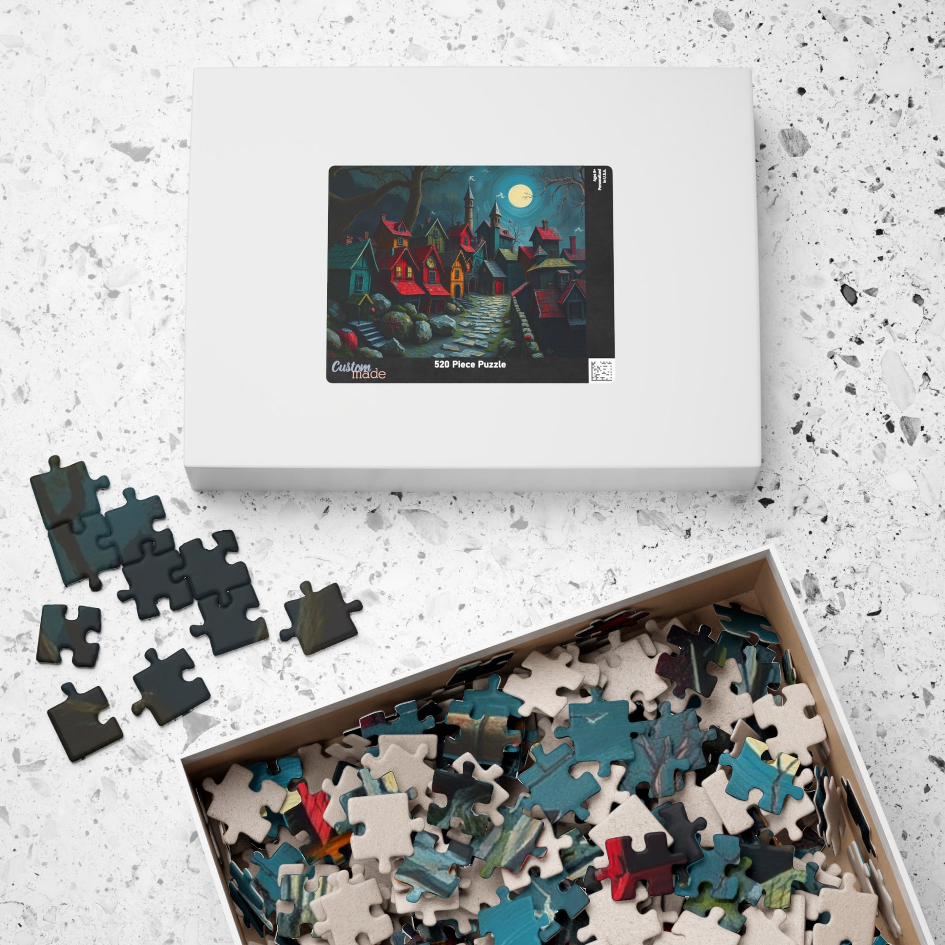 Nighttime Village 3D Puzzle (110, 252, 520, 1014-piece), Haunting Spooky Town at Night, Ideal Puzzle Gift for Gothic Dark Art Lover, Mindful The Puzzle Chest