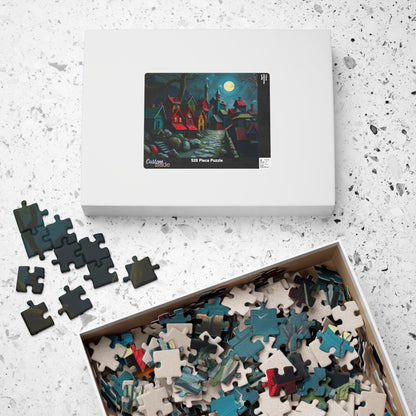 Nighttime Village 3D Puzzle (110, 252, 520, 1014-piece), Haunting Spooky Town at Night, Ideal Puzzle Gift for Gothic Dark Art Lover, Mindful The Puzzle Chest