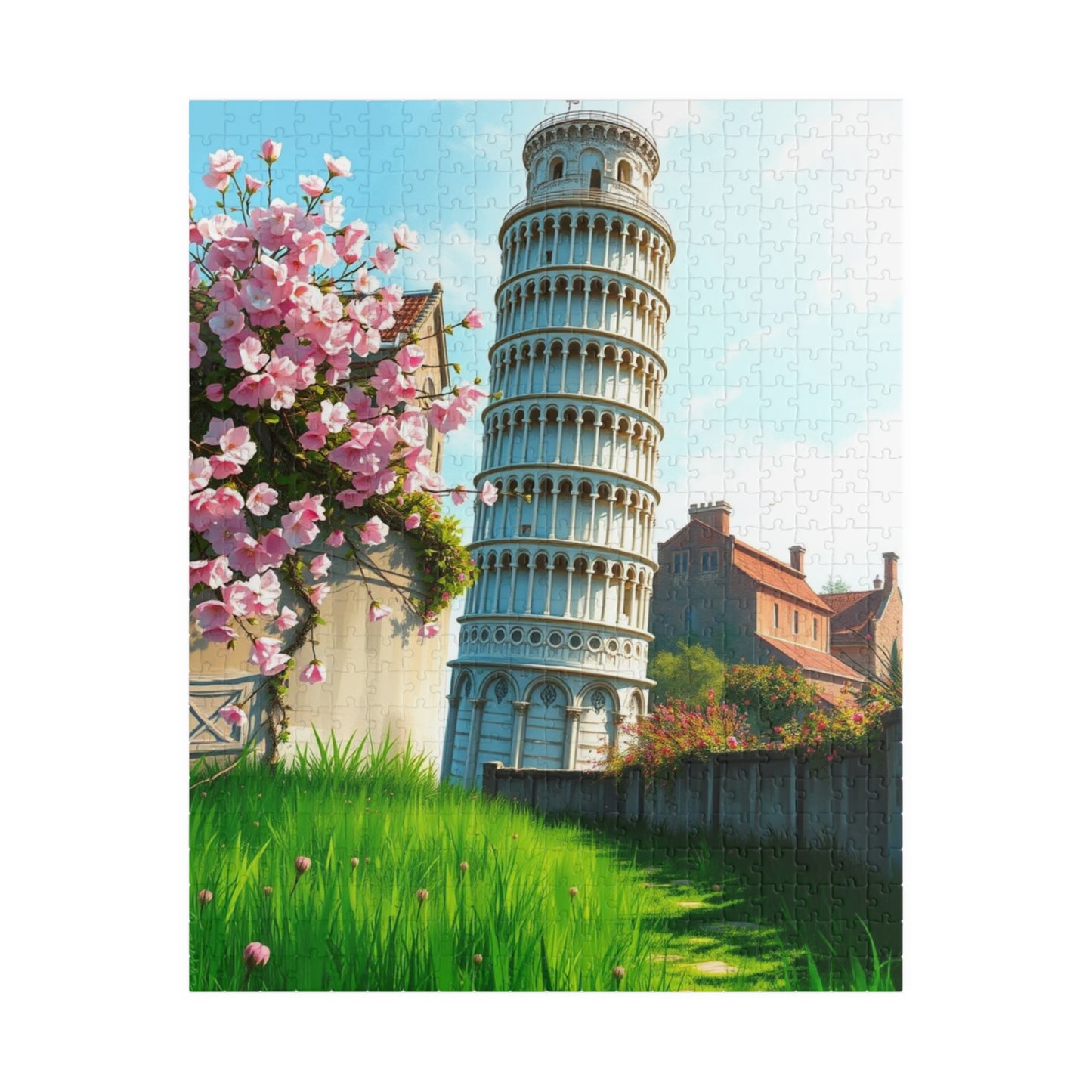 Leaning Tower of Pisa Puzzle, Famous Landmark Cherry Blossoms 110-1014 Piece Jigsaw Game, Spring Scene Tuscany Italy, Family Activity, Hobby 520 pcs (Vertical) Puzzle The Puzzle Chest