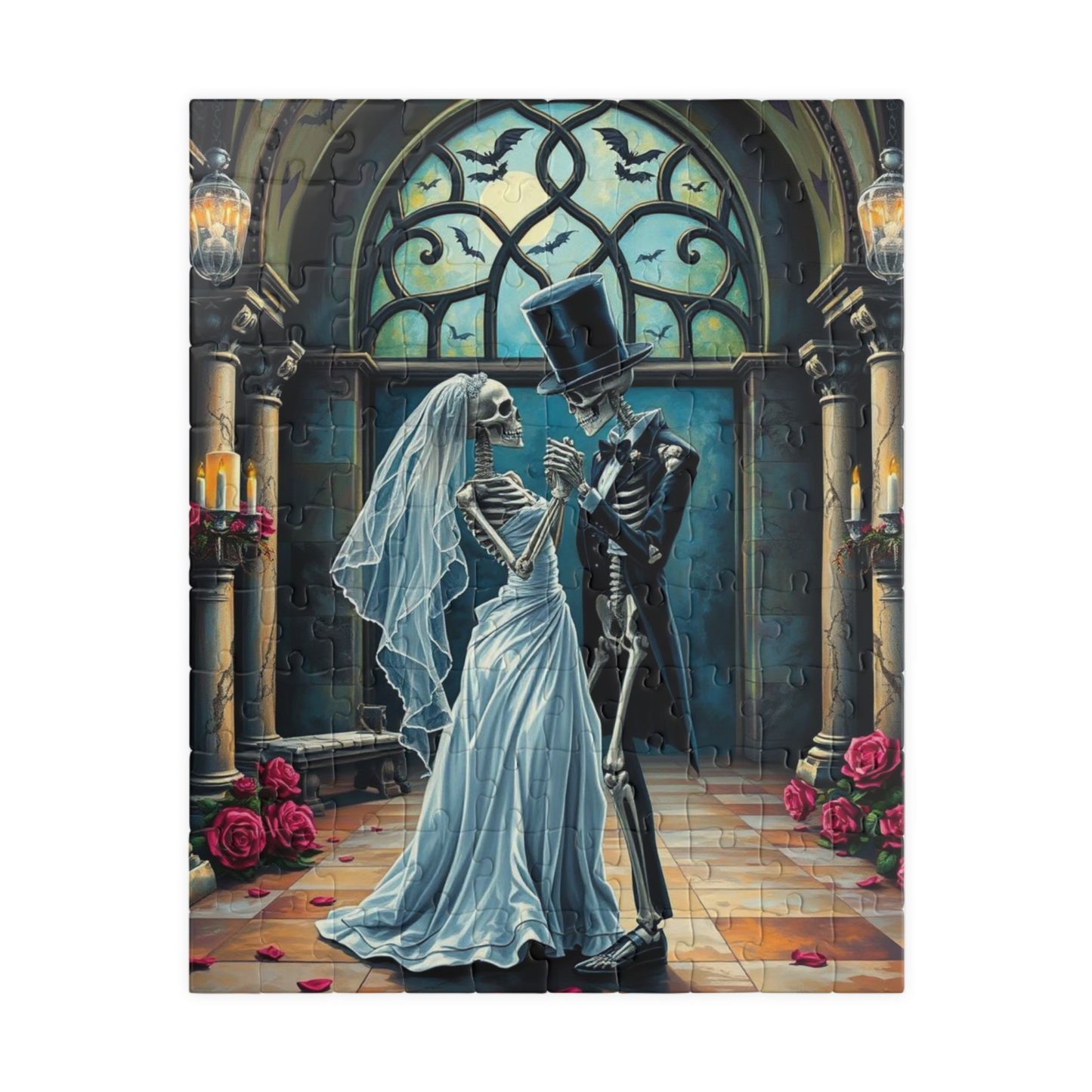 Gothic Wedding Skeleton Puzzle, Dark Fantasy Art Jigsaw Game for Lovers, Halloween Decor, Gift for Friend, Home Activity, Engaging Gift Idea