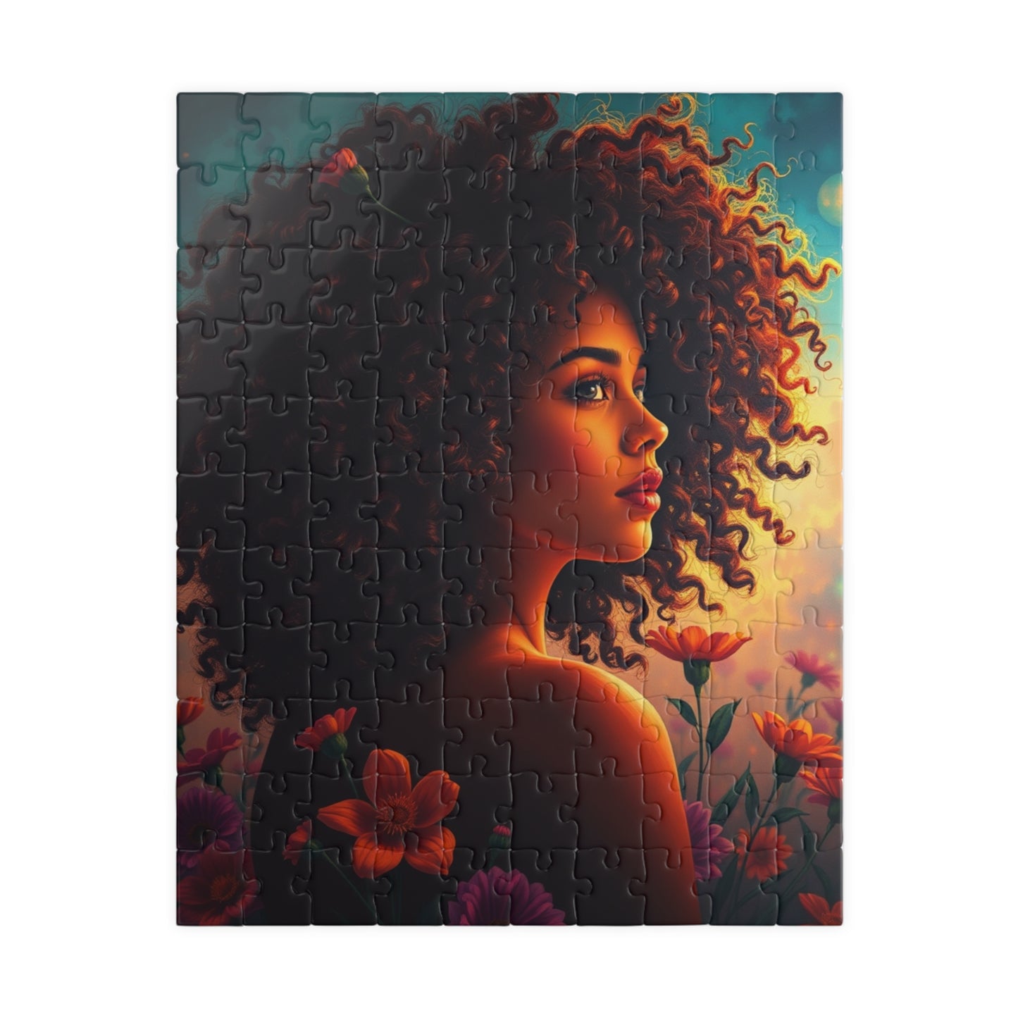 Floral Afrocentric Puzzle African American Woman, Perfect for Cozy Night Mindfulness Activity, Black Art Lover Gift, Family Fun Brain Teaser 110 pcs (Vertical) Puzzle The Puzzle Chest