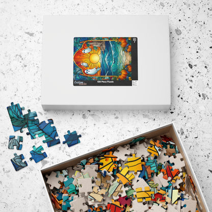 Stained Glass Style Sunset with Ghosts Puzzle | Ocean Waves, Pumpkins, Castle 110/252/520/1014-piece Puzzle The Puzzle Chest