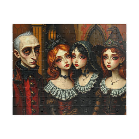 Gothic Art Jigsaw Puzzle, Mysterious Family Dark Art Theme, Perfect for Halloween, Cozy Nights, Family or Solo Fun, Puzzle Enthusiast Gift 110 pcs (Horizontal) Puzzle The Puzzle Chest