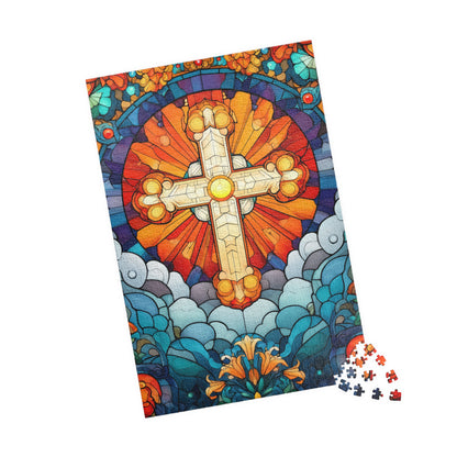 Stained Glass Style Cross Puzzle | Religious Jigsaw Puzzle, 110-1014 Piece Options 1014 pcs (Vertical) Puzzle The Puzzle Chest