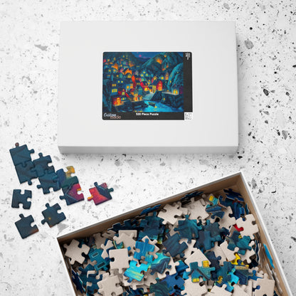 Bioluminescent 3D Village Jigsaw Puzzle for Adults, Cinematic Style with Glowing Colors and Dramatic Town Scene, Ideal Gift for Puzzle Fan The Puzzle Chest