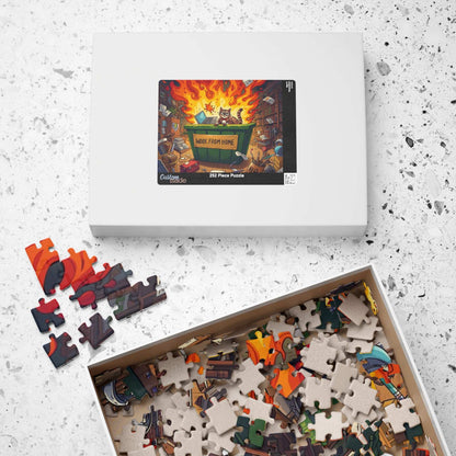 Funny Work From Home Jigsaw Puzzle - Cat Themed Dumpster Fire Meme, Humorous Holiday Birthday Gift for Friends, Family, Co-workers Puzzle The Puzzle Chest