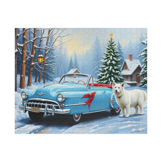 Evergreen Lane Jigsaw Puzzle - Vintage Car and Dog Scene, Holiday Gift for Friends, Family Activity, Christmas Cozy Indoor Fun Art Piece 520 pcs (Horizontal) Puzzle The Puzzle Chest