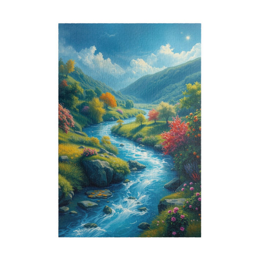 Mystical River Valley Jigsaw Puzzle, Fantasy Landscape with Vibrant Trees and Flowers, Ethereal Scene of Nature's Beauty and Tranquility 1014 pcs (Vertical) Puzzle The Puzzle Chest