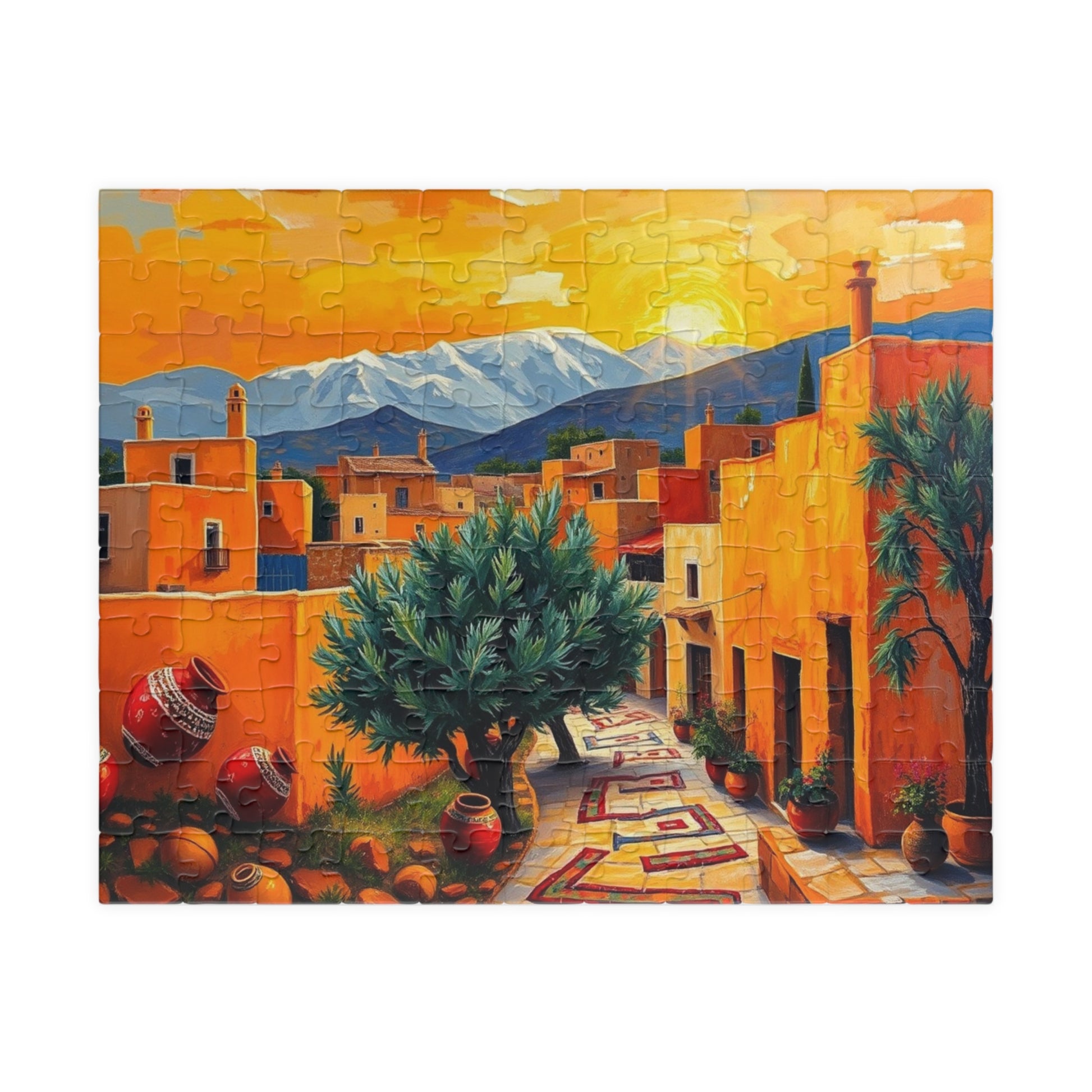 Moroccan Village Sunset Jigsaw Puzzle for Adults, Holiday Birthday Gift for Puzzle Lover, Family Fun, Mindfulness Activity, Art 110 pcs (Horizontal) Puzzle The Puzzle Chest