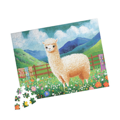 Alpaca in Flower Meadow Puzzle | Scenic Mountain Jigsaw 252 pcs (Horizontal) Puzzle The Puzzle Chest