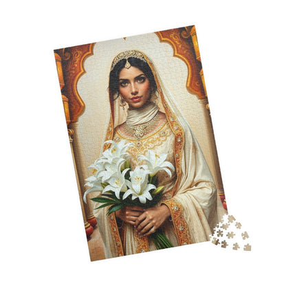 Middle Eastern Bride Puzzle with Gold Ivory Kaftan and Lanterns, Family Friendly Wedding Jigsaw Game, Mindful Activity, Puzzle Lover Gift Puzzle The Puzzle Chest