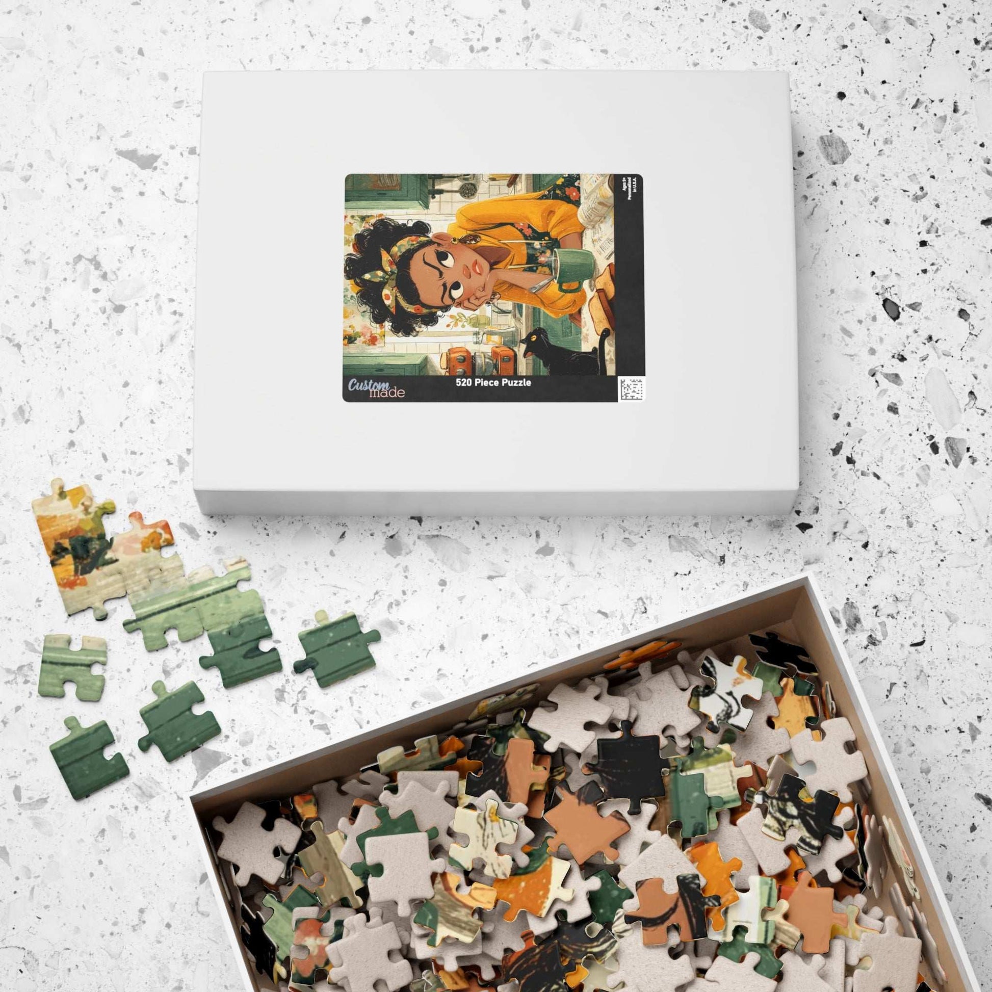 Funny Kitchen Cartoon Puzzle - Watercolor Scene of Girl Making Coffee, Character Game for Adults Puzzle The Puzzle Chest