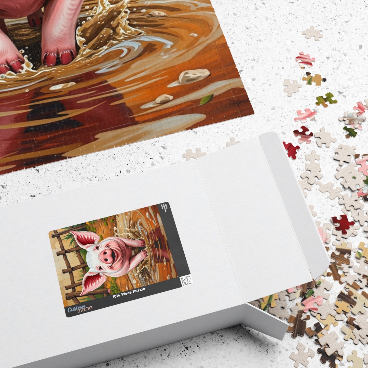 Cute Pig Mosaic Puzzle, Rustic Farm Animal Splashes in Mud, Farm-Themed Jigsaw Tabletop Game for Adults, Unique Animal Lover Gift, Mindful Puzzle The Puzzle Chest