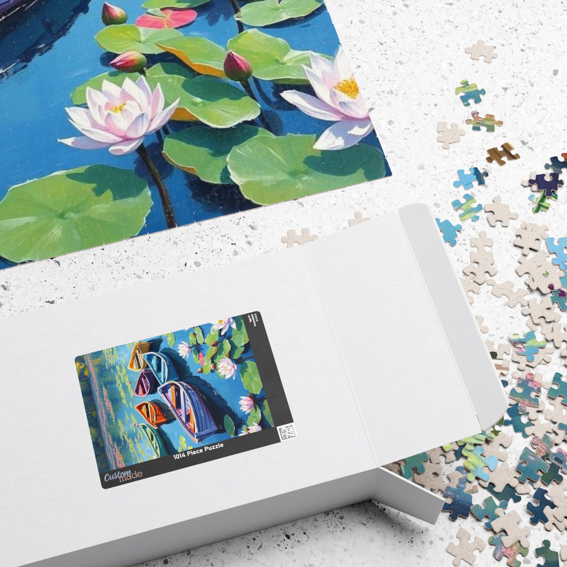 Serenity Afloat Lake Boat Jigsaw Puzzle, Rowboats and Lotus Flowers Landscape Puzzle, Scenic Summer Puzzle for Adult and Families Puzzle The Puzzle Chest