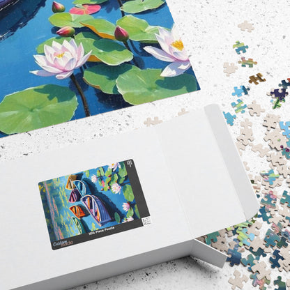 Serenity Afloat Lake Boat Jigsaw Puzzle, Rowboats and Lotus Flowers Landscape Puzzle, Scenic Summer Puzzle for Adult and Families Puzzle The Puzzle Chest