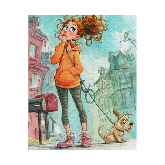 Cute Dog Walking Cartoon Puzzle for Adults - Puppy and Pet Owner Jigsaw, Watercolor Style Puzzle The Puzzle Chest
