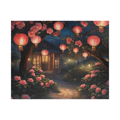 Jigsaw Puzzle, Nighttime Lanterns Glow Camellia Flowers 1000 Piece, Adult, Relaxation Activity, Stress Relief, Family Fun, Gift 520 pcs (Horizontal) Puzzle The Puzzle Chest