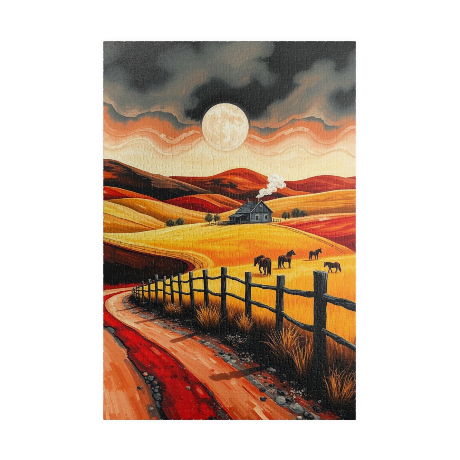 Sunset Pastoral Scene Puzzle - Tranquil Jigsaw for Family Fun, Gift for Friends, Home Decor, Cozy Nights 1014 pcs (Vertical) Puzzle The Puzzle Chest
