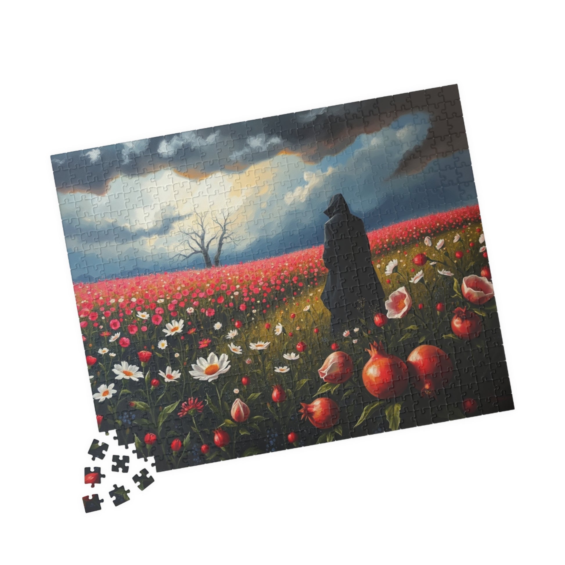 Gothic Jigsaw Puzzle, Lone Dark Figure in Blooming Flower Field, Challenging Puzzle for Adult, Artistic Activity Mindfulness Gift for Friend The Puzzle Chest