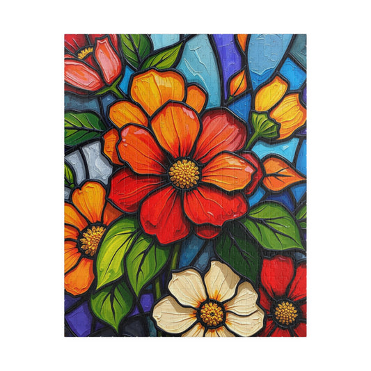 Petal Prism Floral Jigsaw Puzzle Stained Glass Style Flower Design, Gift for Puzzle Lover, Mindfulness Activity, Game Nights, Brain Teaser