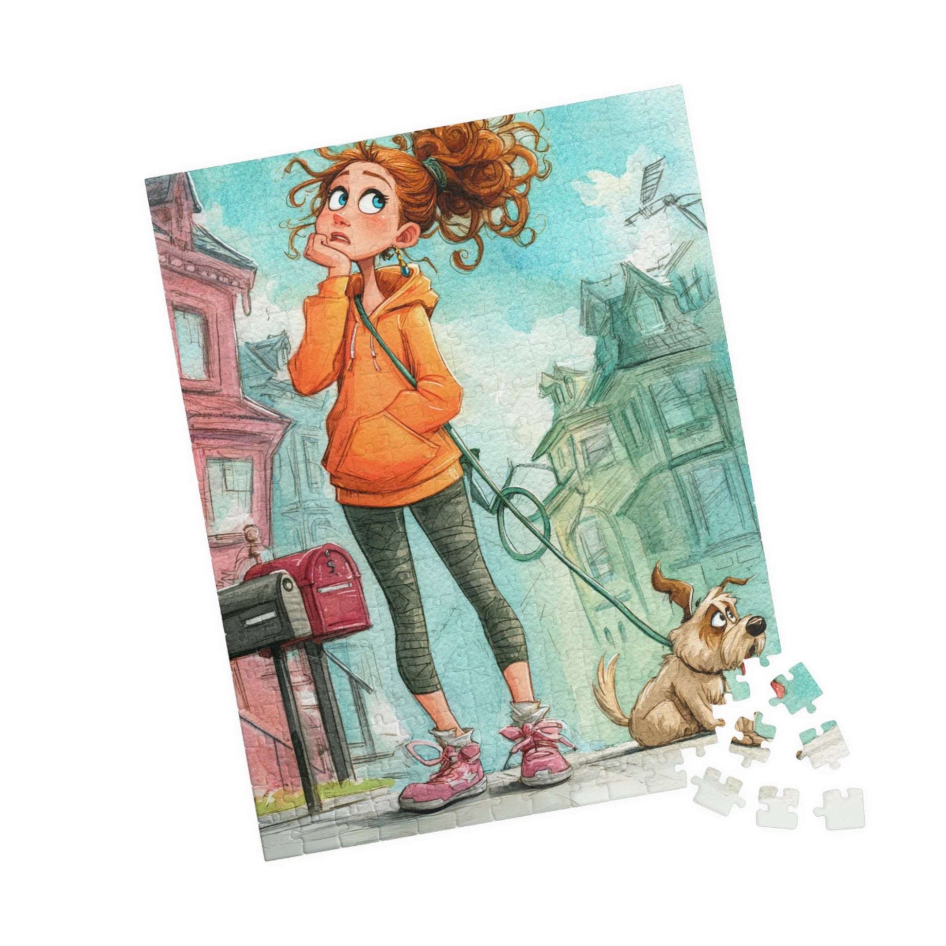 Cute Dog Walking Cartoon Puzzle for Adults - Puppy and Pet Owner Jigsaw, Watercolor Style 252 pcs (Vertical) Puzzle The Puzzle Chest