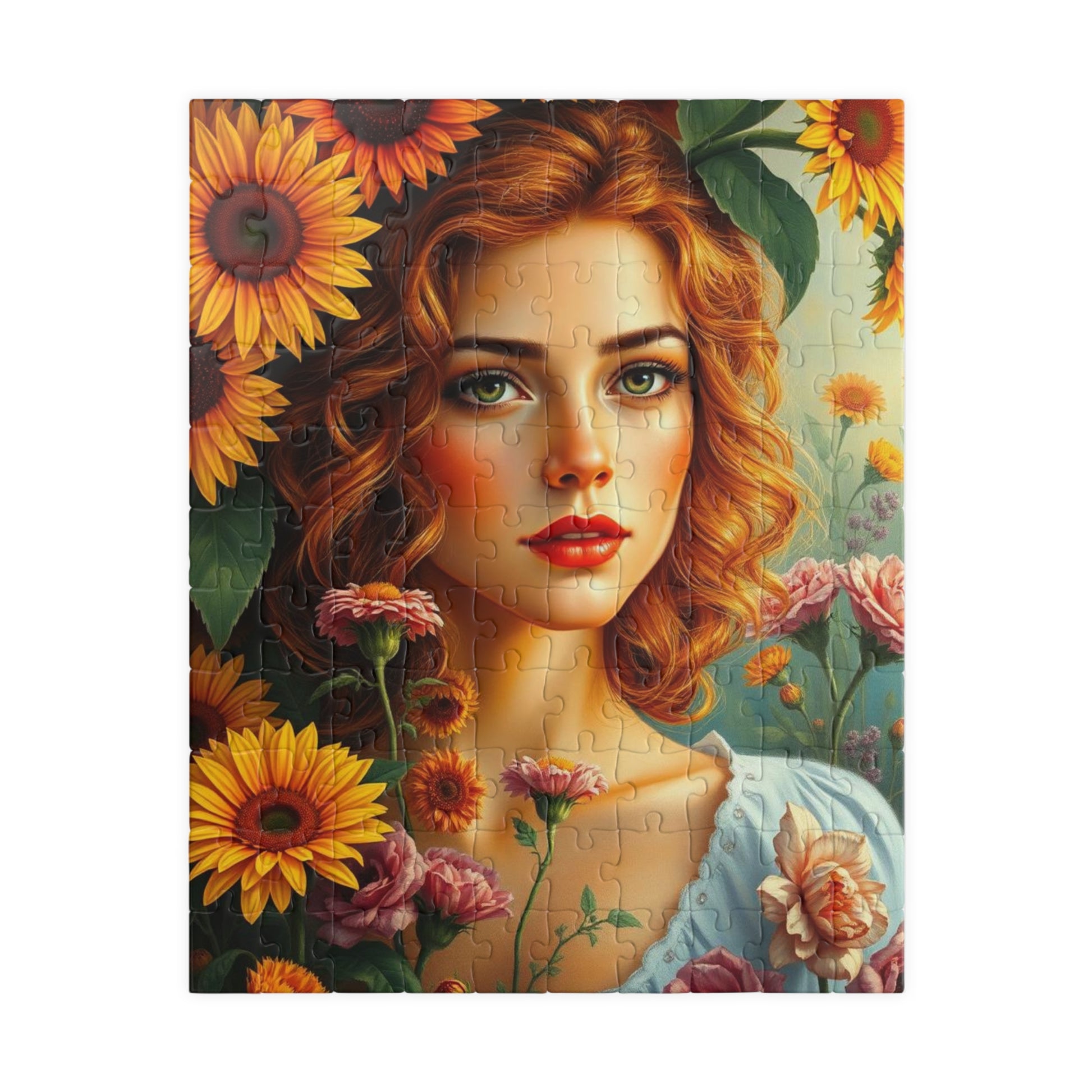 Sunflower Muse Jigsaw Puzzle for Adults, Woman Floral Portrait, Creative Hobby Puzzle Gift for Friends and Family, Fun Challenge 110 pcs (Vertical) Puzzle The Puzzle Chest