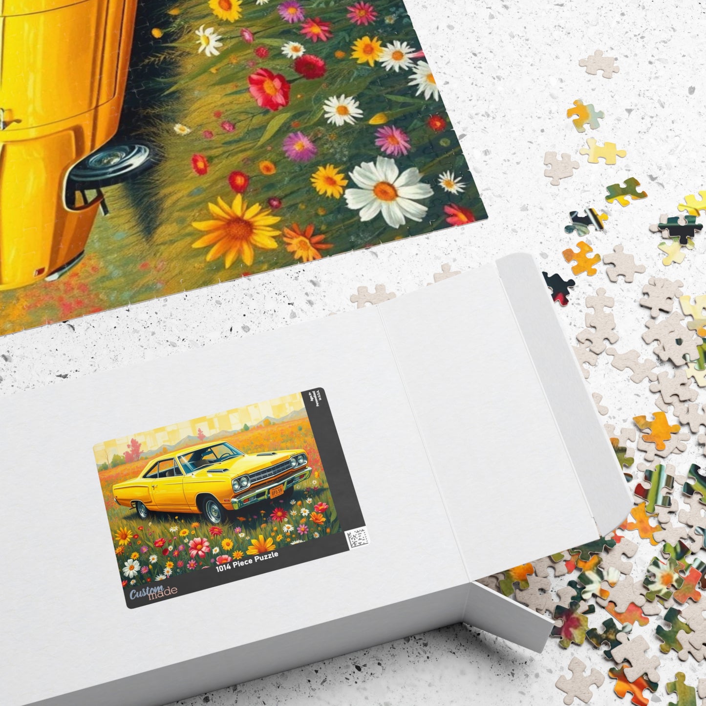 Vintage Car Puzzle Classic Yellow 1969 Plymouth Road Runner, Nostalgic Auto Jigsaw Game for Adults, Gift for Car Lover, Family Game Night