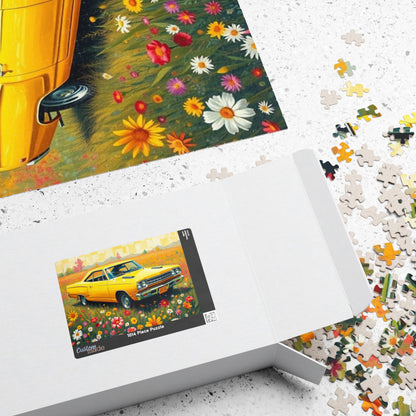Vintage Car Puzzle Classic Yellow 1969 Plymouth Road Runner, Nostalgic Auto Jigsaw Game for Adults, Gift for Car Lover, Family Game Night