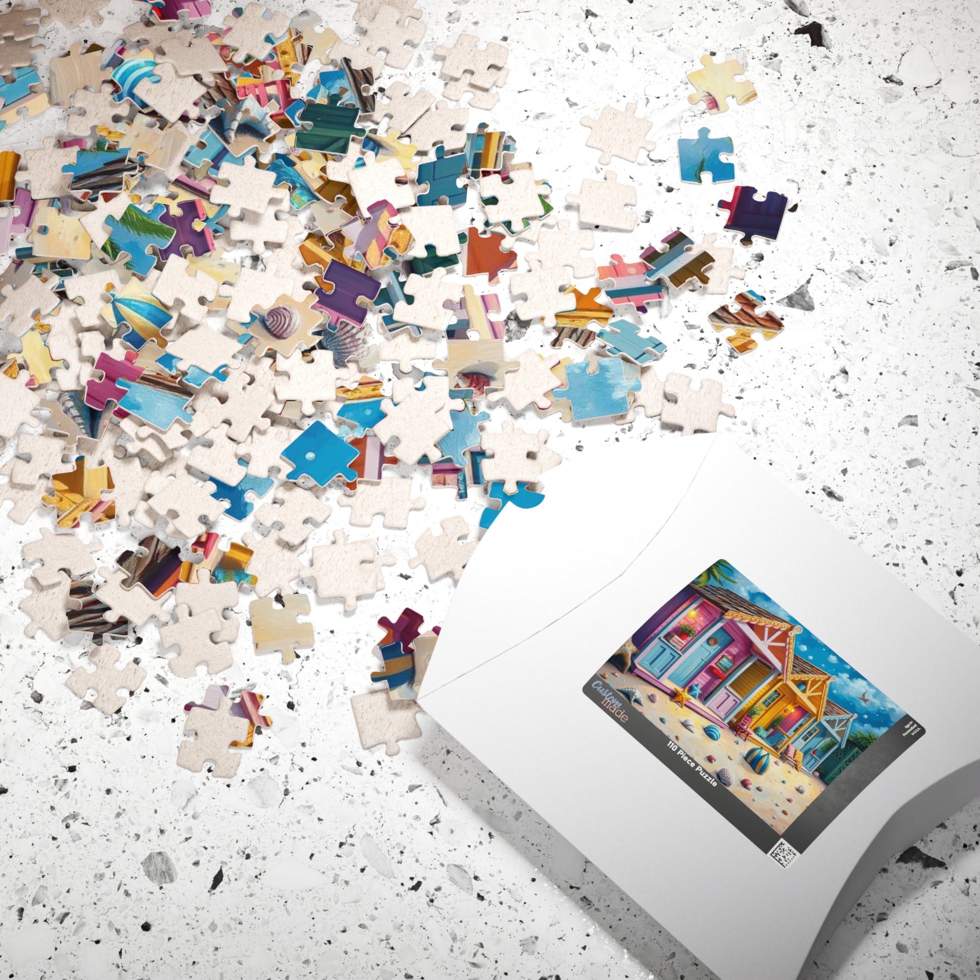 Beach Puzzle with Pastel Huts, Coastal Jigsaw Puzzle for Adult, 110-1014 Pieces Seaside Puzzle Fun Family Game, Friend Gift for Puzzle Lover Puzzle The Puzzle Chest